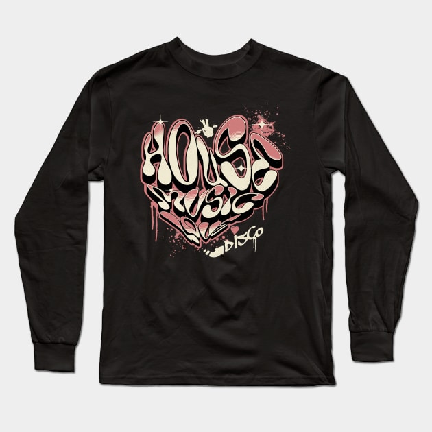 HOUSE MUSIC - Graffiti Love Heart Long Sleeve T-Shirt by DISCOTHREADZ 